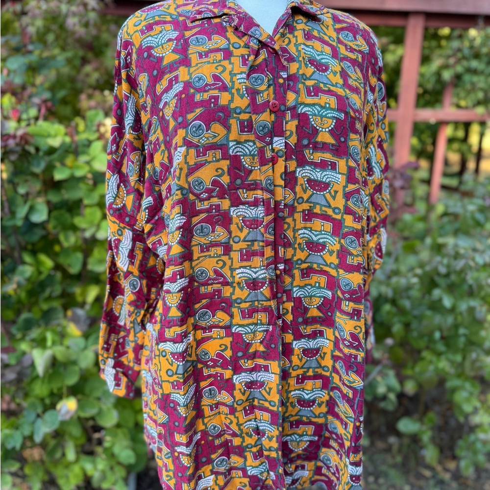 Vintage Tribal Patterned Button-Up Shirt